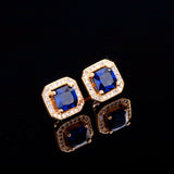 simulated ruby, emerald, sapphire, Stud Earrings 18K yellow Gold Plated 2ct princess cut halo square earrings