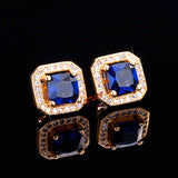 simulated ruby, emerald, sapphire, Stud Earrings 18K yellow Gold Plated 2ct princess cut halo square earrings