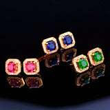 simulated ruby, emerald, sapphire, Stud Earrings 18K yellow Gold Plated 2ct princess cut halo square earrings