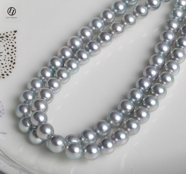 Japanese Akoya Pearl Necklace strand Silver Matama 14K solid gold bridal wedding 18" by Lily Treacy