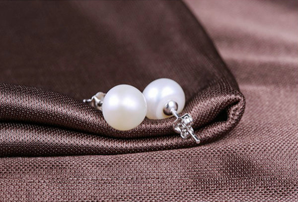 7-8mm White Freshwater Pearl Stud Earrings 925 Sterling Silver post & back bridal Gift