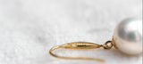 Japanese Akoya Pearl hoop white Earrings drop dangle 18K Solid Gold bridal 7.5-8;8-8.5; 8.5-9; 9-9.5; 9.5-10mm