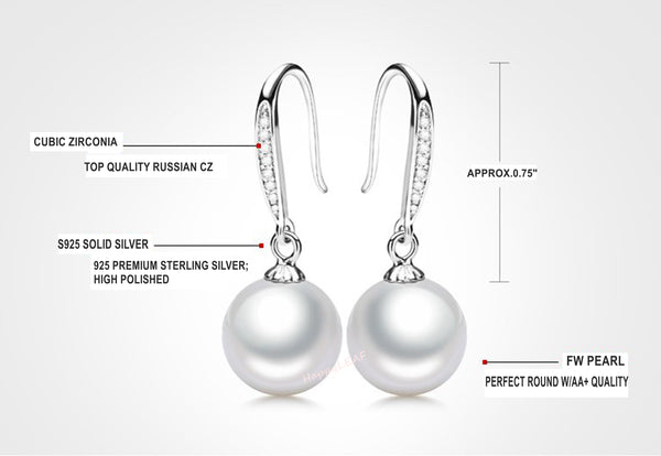 8-9mm Freshwater pearl drop dangle hoop Earrings Sterling Silver CZ bridal white by Lily Treacy