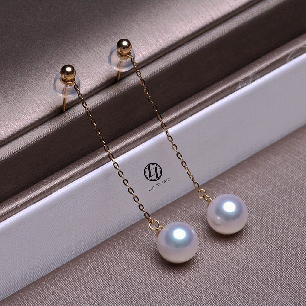 Lily Treacy Japanese Akoya pearl drop earrings solid gold ear studs pendant combo bridal 7.5-8mm