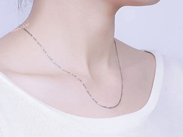18K Solid Yellow White Gold  Box Chain Necklace 16" 17" 18" AU750 Men Women