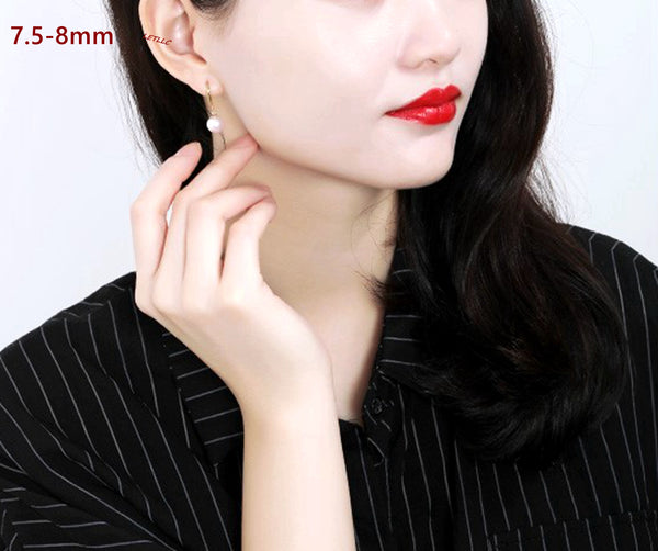 Akoya Pearl Drop Dangle Hook Earrings 18K Solid Gold white bridal 7.5-8, 8-8.5, 8.5-9, 9-9.5, 9.5-10mm by Lily Treacy
