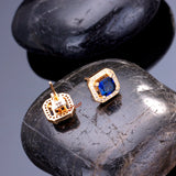 simulated ruby, emerald, sapphire, Stud Earrings 18K yellow Gold Plated 2ct princess cut halo square earrings