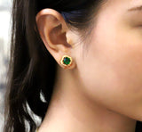 simulated ruby, emerald, sapphire, Stud Earrings 18K yellow Gold Plated 2ct princess cut halo square earrings