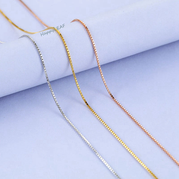 S925 TOP QUALITY Sterling Silver 18K Yellow White Rose Gold Vermeil Box Chain Necklace