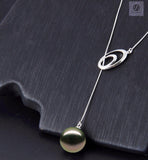 Tahitian Black Pearl 11-12mm 18K White Gold Adjustable Pendant Necklace Up to 20