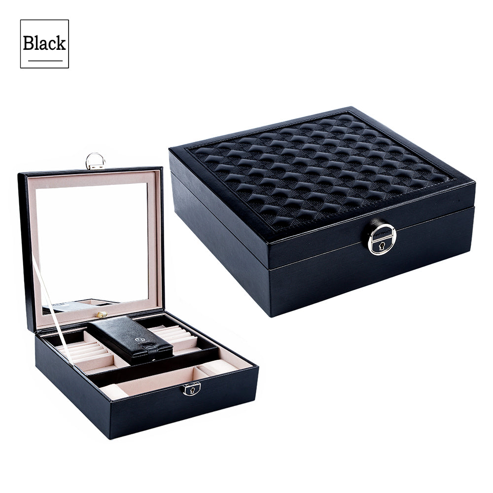 Lily Treacy Wooden Jewelry Make up Organizer Case Box 2-tray with Extra Travel case