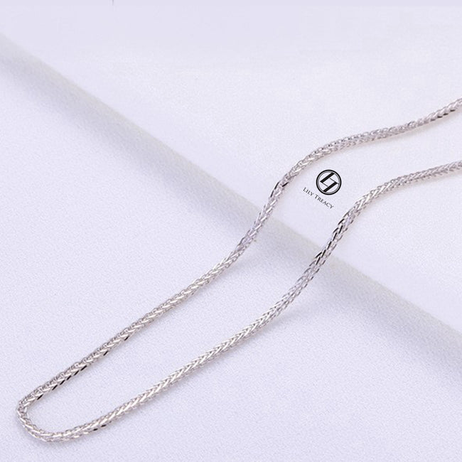 18K Solid White Gold THICK Diamond-cut Square Spiga Wheat Chain 18" AU750 Women Man