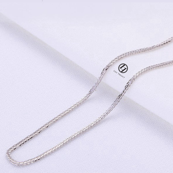 18K Solid White Gold THICK Diamond-cut Square Spiga Wheat Chain 18" AU750 Women Man