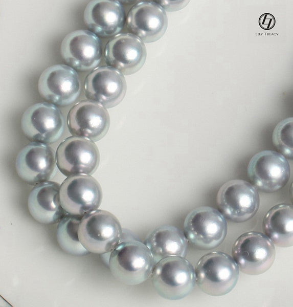 Japanese Akoya Pearl Necklace strand Silver Matama 14K solid gold bridal wedding 18" by Lily Treacy