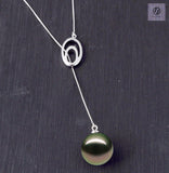 Tahitian Black Pearl 11-12mm 18K White Gold Adjustable Pendant Necklace Up to 20