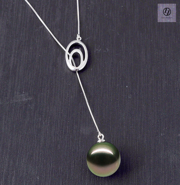 Tahitian Black Pearl 11-12mm 18K White Gold Adjustable Pendant Necklace Up to 20" by Lily Treacy