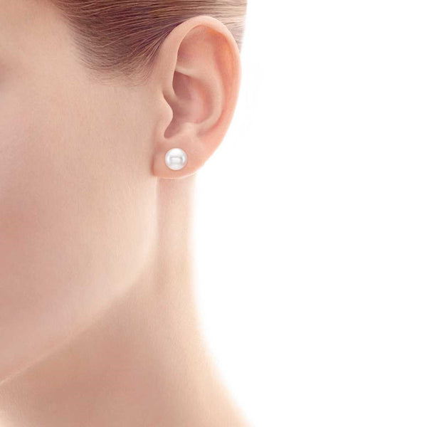 8-9mm Freshwater Pearl 18K Solid Gold Stud Earrings White Perfect Round