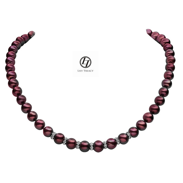 Lily Treacy 9-10mm Freshwater Pearl Necklace Strand Ada 18" RARE COLOR! metallic aubergine