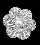 Pearl Brooch Pin with Russian CZ flower White or black for Bridal Wedding Gift