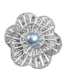 Pearl Brooch Pin with Russian CZ flower White or black for Bridal Wedding Gift