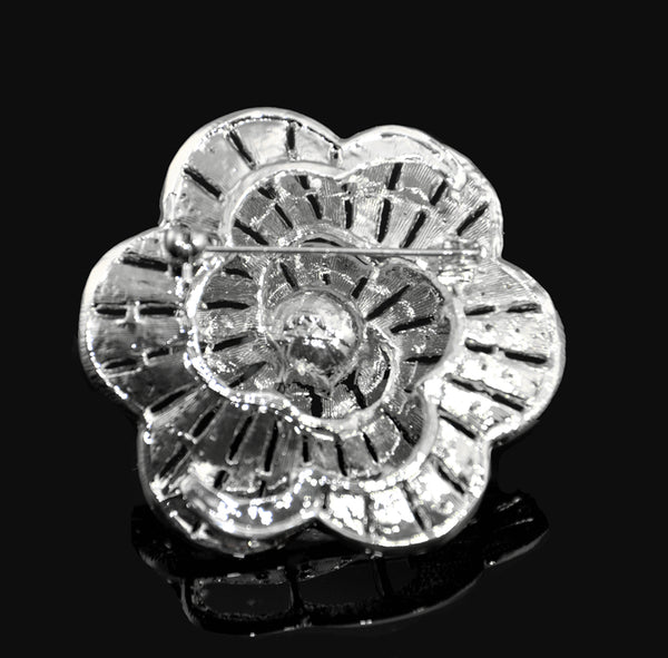 Pearl Brooch Pin with Russian CZ flower White or black for Bridal Wedding Gift