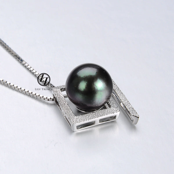 Lily Treacy Tahitian Pearl black pearl Solid White Gold Maria Pendant 10-11mm
