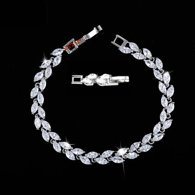 Tennis Bracelet CZ Marquise Cut White Leaf 7"-8" w/ extra link extension bridal