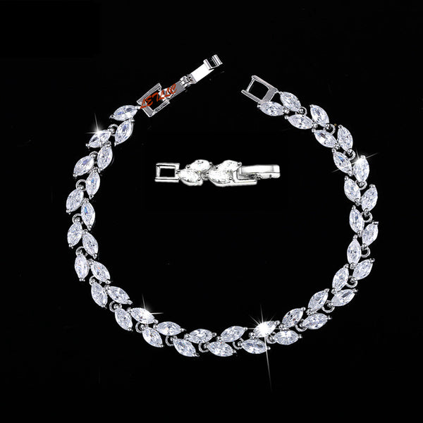 Tennis Bracelet CZ Marquise Cut White Leaf 7"-8" w/ extra link extension bridal