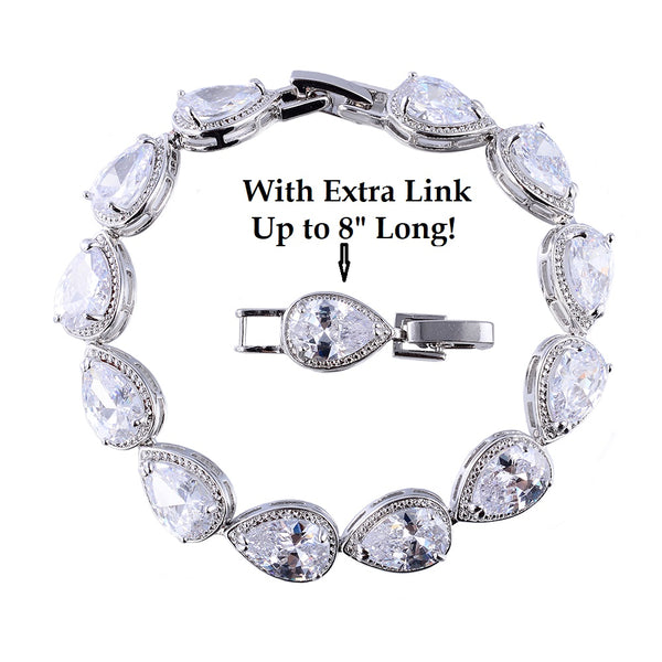 Tennis Bracelet Top CZ Pear Cut 23ctw 6.5"- 8" w/ extension white Gift Bridal