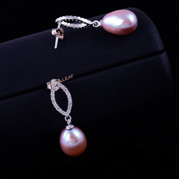 11-12mm Freshwater pearl dangle drop Earrings Sterling Silver CZ bridal white