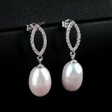 11-12mm Freshwater pearl dangle drop Earrings Sterling Silver CZ bridal white