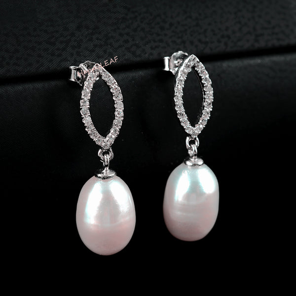 11-12mm Freshwater pearl dangle drop Earrings Sterling Silver CZ bridal white