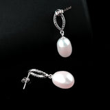11-12mm Freshwater pearl dangle drop Earrings Sterling Silver CZ bridal white