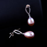 11-12mm Freshwater pearl dangle drop Earrings Sterling Silver CZ bridal white