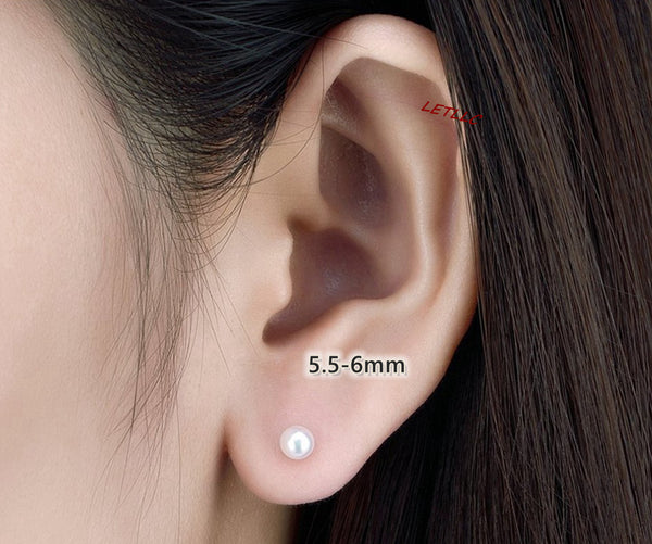 Lily Treacy White Japan Akoya Saltwater Pearl 18K Solid Yellow Gold Stud Earrings 5.5-6mm; 7-7.5mm