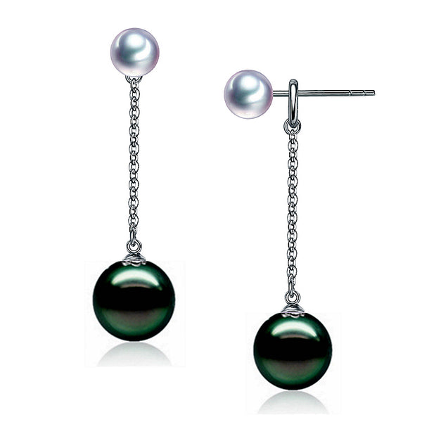 Lily Treacy Japanese Akoya pearl & Tahitian pearl solid gold Bianca combination earrings bridal