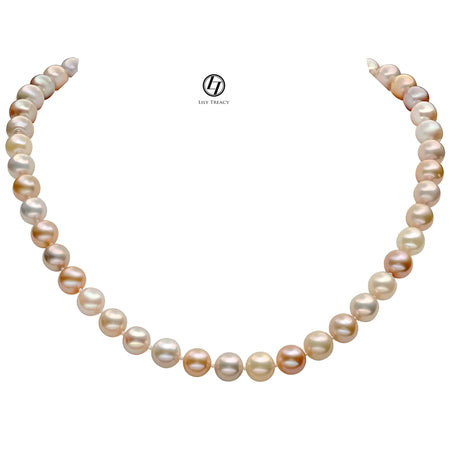 7-8mm white Freshwater Pearl 3 Row Necklace with Mother of Pearl Flower Clasp