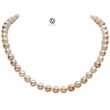 Lily Treacy 9-10mm Freshwater Pearl Metallic multi-color Necklace Strand with Top CZ Fancy Clasp