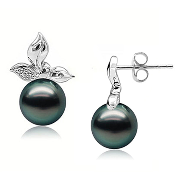 Lily Treacy 10-11mm Tahitian pearl ear studs earrings Gold and Diamonds Tia Earrings