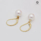 Japanese Akoya Pearl Earrings French hoop white Pearl drop dangle 18K Solid Gold bridal 7.5-8;8-8.5; 8.5-9; 9-9.5; 9.5-10mm