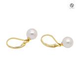 Japanese Akoya Pearl Earrings French hoop white Pearl drop dangle 18K Solid Gold bridal 7.5-8;8-8.5; 8.5-9; 9-9.5; 9.5-10mm