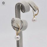 Japanese Akoya Pearl Earrings French hoop white Pearl drop dangle 18K Solid Gold bridal 7.5-8;8-8.5; 8.5-9; 9-9.5; 9.5-10mm