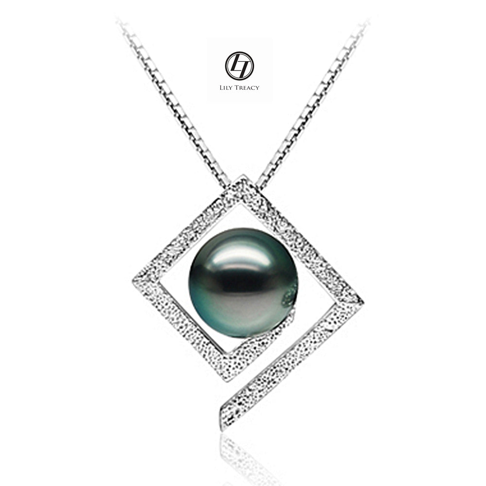 Lily Treacy Tahitian Pearl black pearl Solid White Gold Maria Pendant 10-11mm