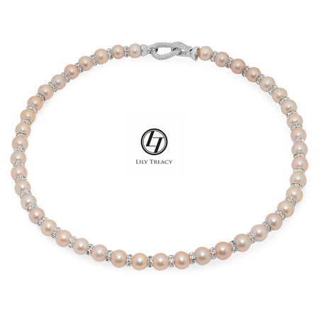 7-8mm white Freshwater Pearl 3 Row Necklace with Mother of Pearl Flower Clasp