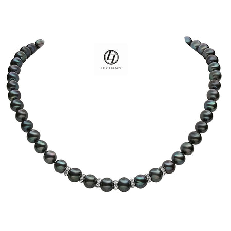 7-8mm white Freshwater Pearl 3 Row Necklace with Mother of Pearl Flower Clasp