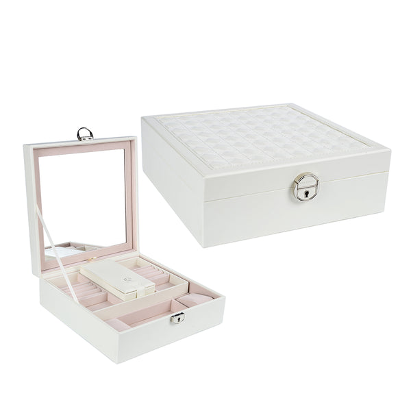 Lily Treacy Wooden Jewelry Make up Organizer Case Box 2-tray with Extra Travel case