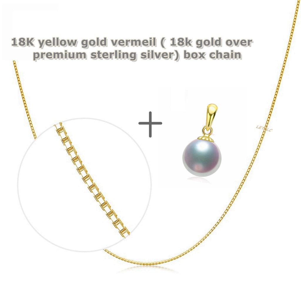 Japanese Akoya Pearl Pendant necklace white 18K Solid Yellow Gold clasp 7-10mm Bridal June Birthstone
