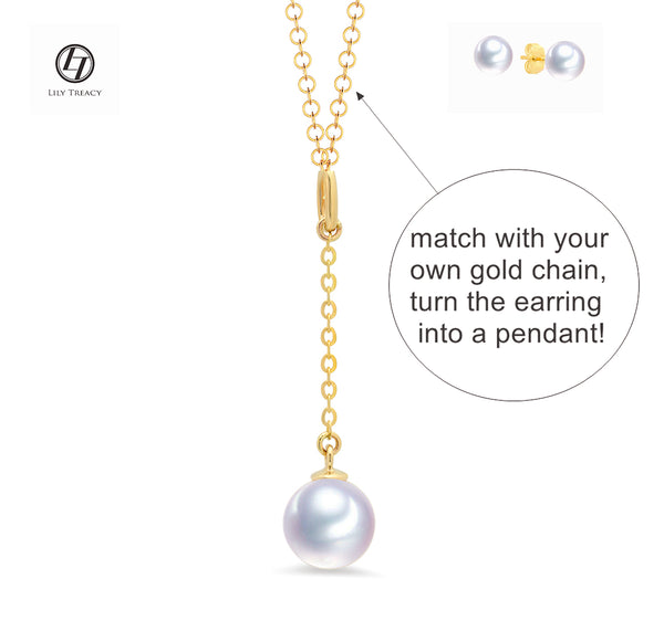Japanese Akoya Pearl 14K & 18K Solid Gold stud dangle Earrings Pendant set Bridal June birthstone by Lily Treacy