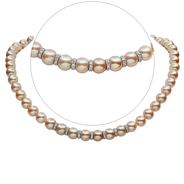 LILY TREACY 9-10MM METALLIC PINK FRESHWATER PEARL RACHELLE NECKLACE STRAND 18″ WITH RONDELLES