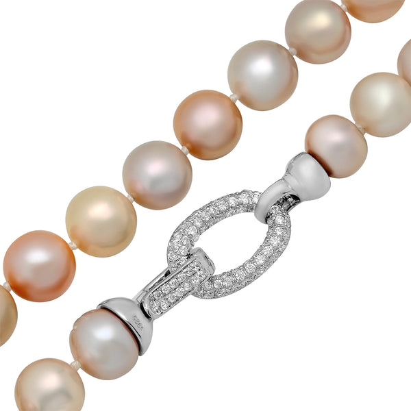 Lily Treacy 9-10mm Freshwater Pearl Metallic multi-color Necklace Strand with Top CZ Fancy Clasp